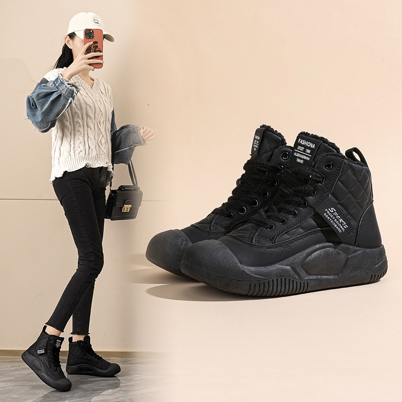 Designer Cotton Shoes Women In With Thickened Veet 2024 Autumn Winter New High Cut Thick Soled Snow For Sports And Leisure Non Slip Short Boots