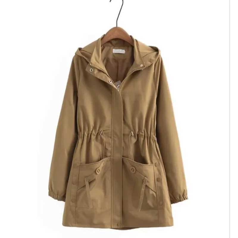 Women Trench Coat 2023 New Solid Mid Long Hooded Windbreaker Middle Aged Mothers Clothes Large Size 5XL 6XL 7XL Female OuterwearX240921