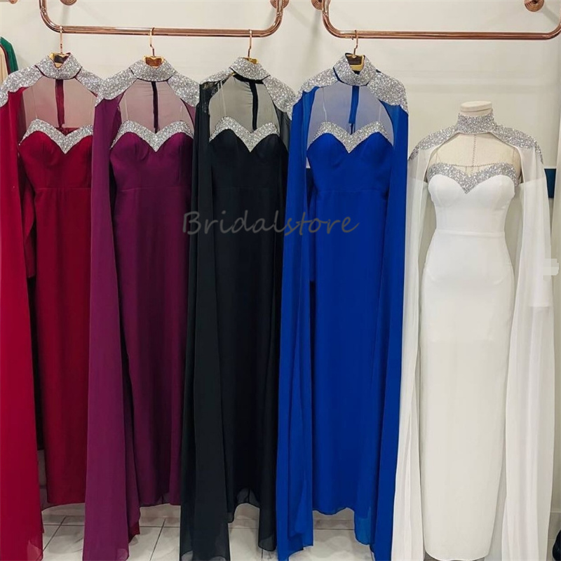 Arabian Abaya Dubai Evening Dress With Cape Elegant Mermaid Prom Dresses 2025 Sequined Long Sleeve Birthday Formal Occasion Morrocan Vestidos de noche