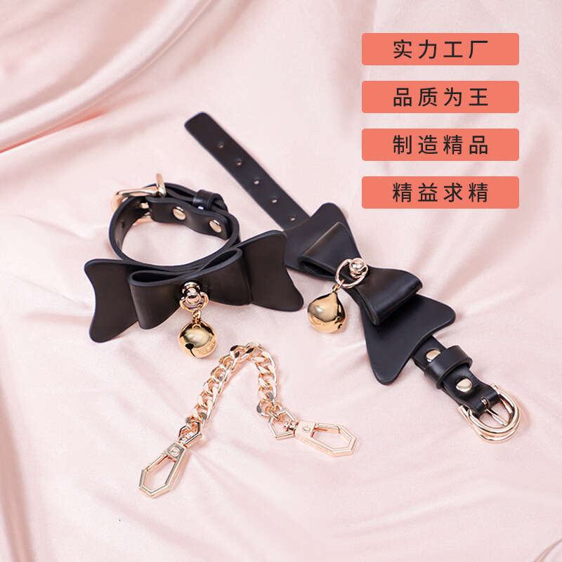SM prop set with storage bag, bow, bell, collar, fun hand and foot handcuffs, silicone mouth ball, tassel, leather whip