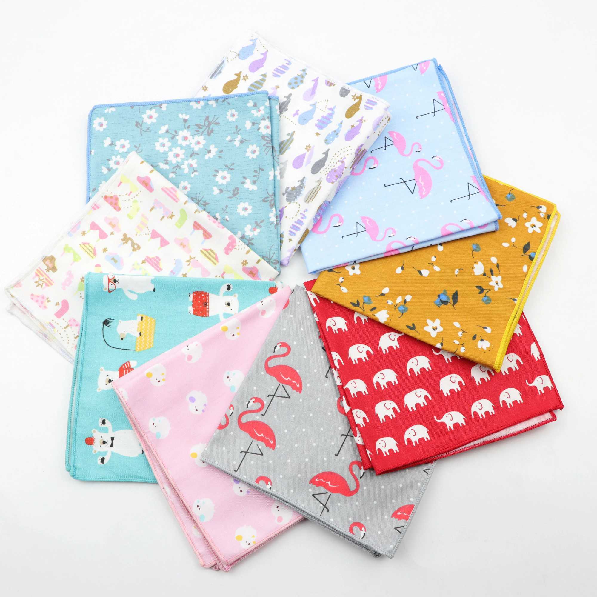 Kids Handkerchief Scarves Vintage Cotton Hankies Mens Pocket Square Children Dog Duck Animal Fruit HandkerchiefsX240921