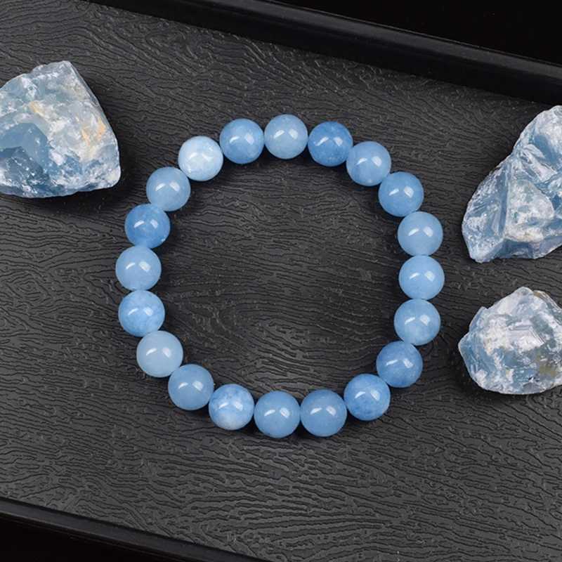 Natural Aquamarins Quartzs Beads Bracelet Women Men 6mm 8mm Sky Blue Stone Round Bead Bracelet Elastic Rope Energy Jewelry GiftX240921