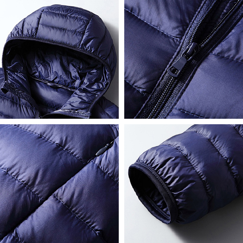 New Men All-Season Ultra Lightweight Packable Coat Mens Water And Wind-Resistant Solid Hooded Duck Down Jacket Male