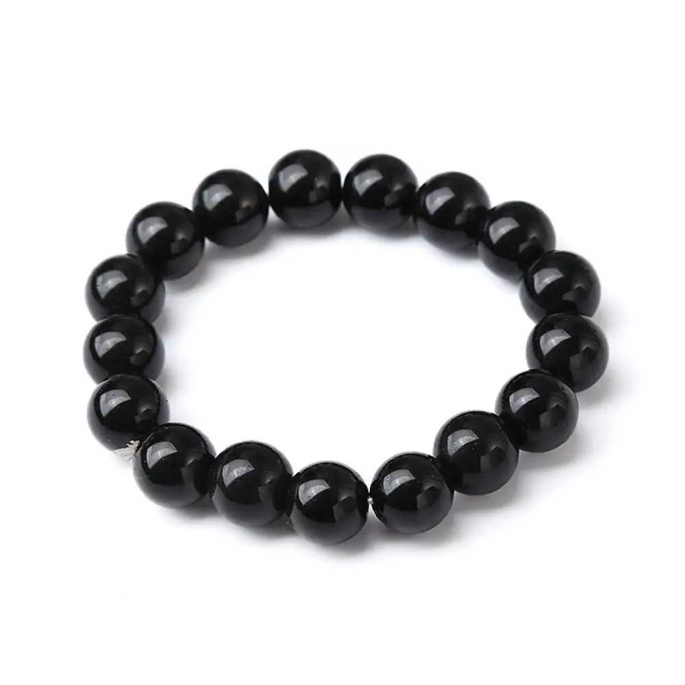 Black Obsidian Beads Bracelet Women Men Elastic Imitation Obsidian Strand Bracelets Healing Stone Ball Beaded Bracelet JewelryX240921