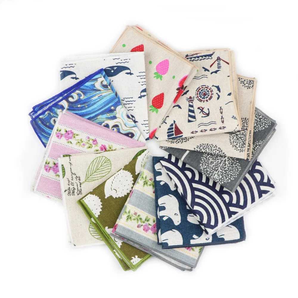 Handkerchief Scarves Vintage Linen Hankies Mens Design Pocket Square Handkerchiefs 22*22cmX240921