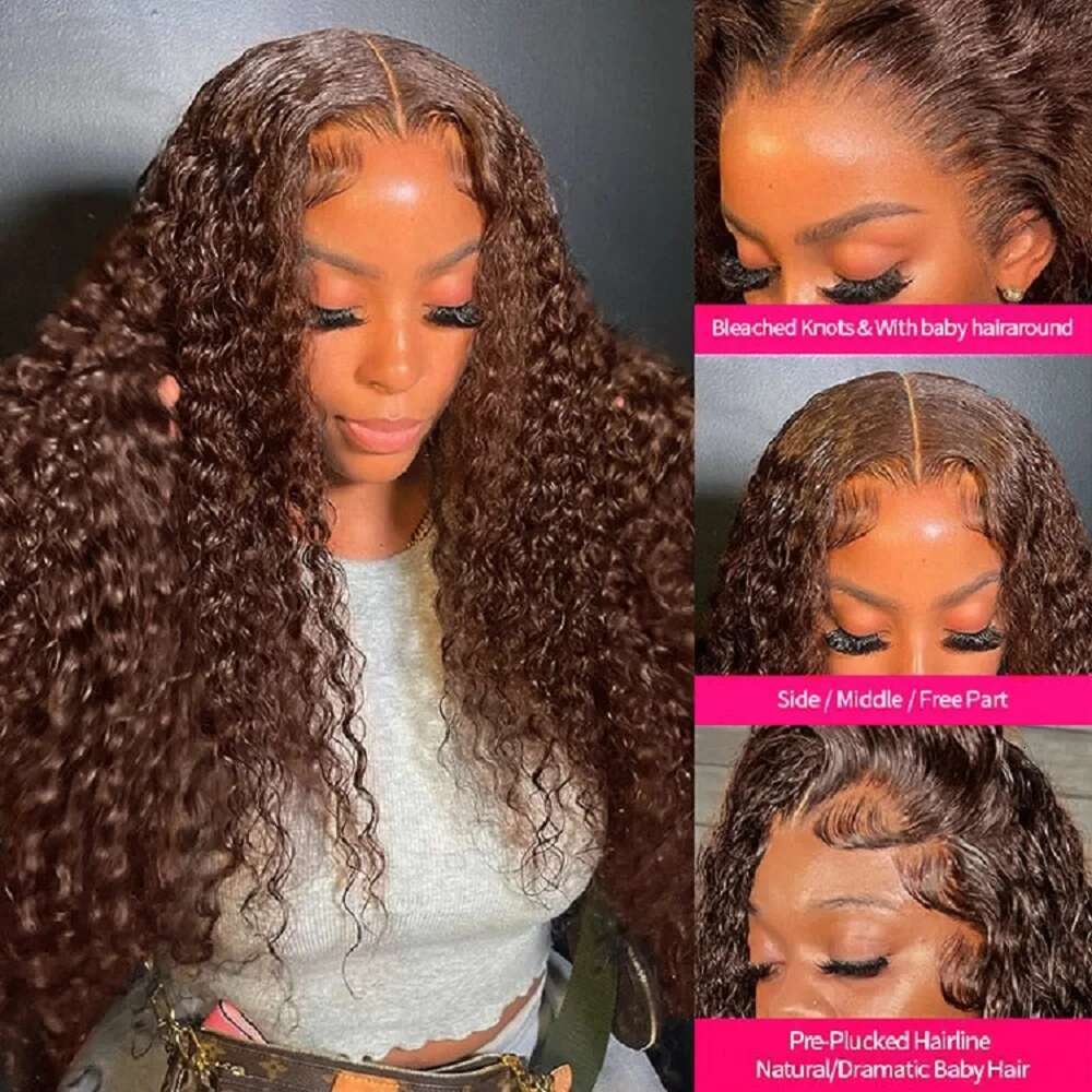 Chocolate Brown Curly Front Human Hair 13X6 HD Lace Frontal Wig Brazilian Deep Wave Colored Bleached Wigs For Women
