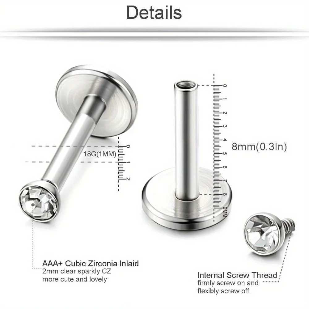 BESTEEL 1Pc 18 Gauge Stainless Steel Nose Studs Ear Studs Piercing Body Piercing Cubic Zirconia Inlaid industrial piercing Y240921