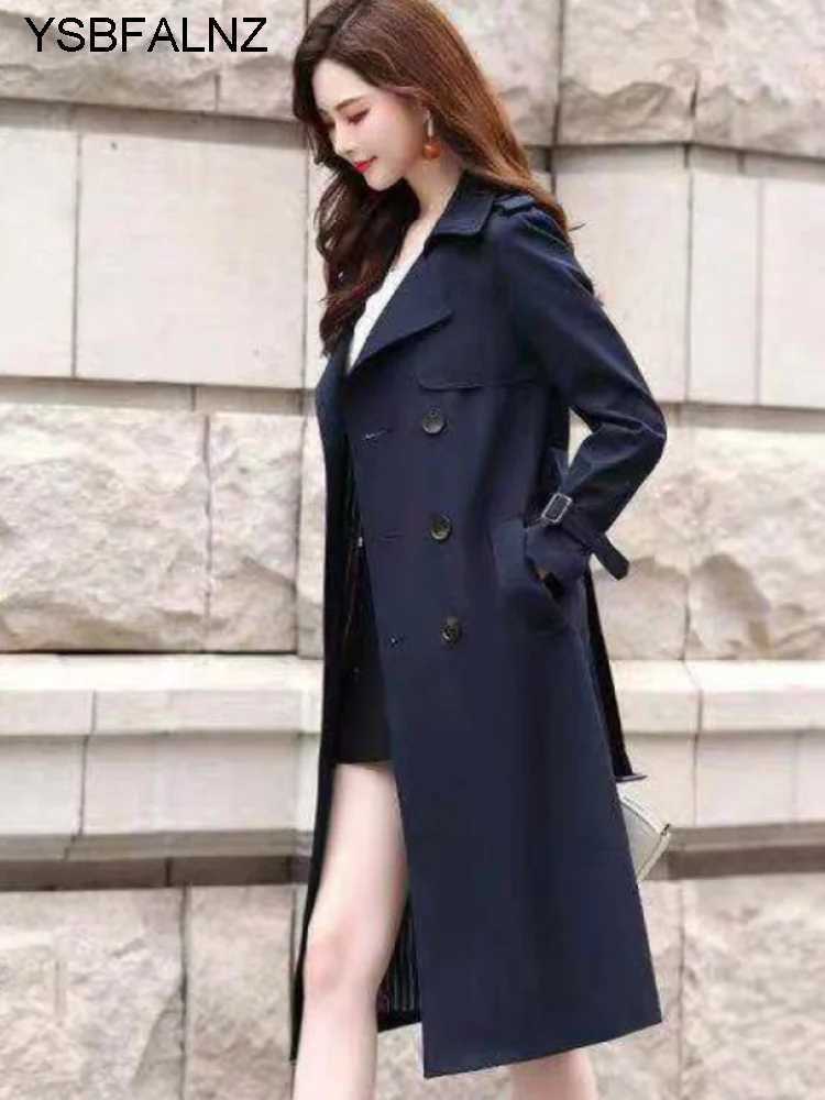 2023 Windbreaker Autumn Winter Women Lapel Double Breasted Trench Coats Office Long With Belt Lining Korean Fashion ClothingX240921