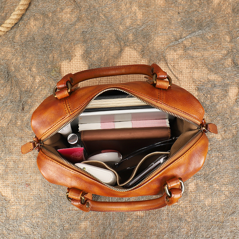 Vintage Genuine Leather Women's Handbags Shoulder Boston Large Capacity Pillow Bag Lady Cowhide Portable Messenger Bags