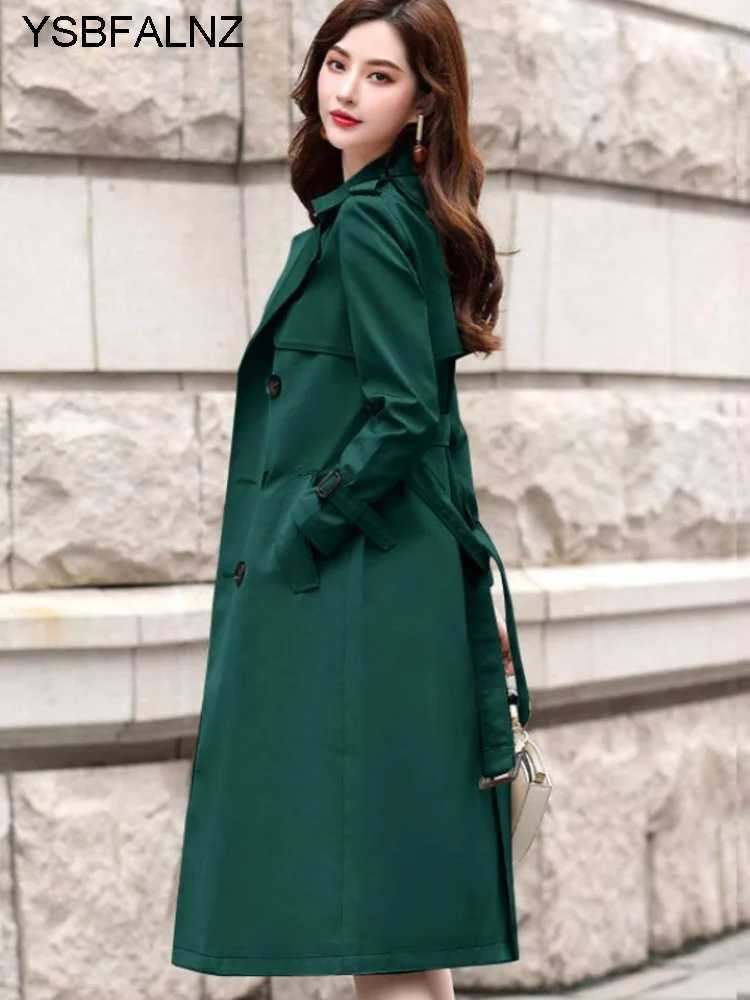 2023 Windbreaker Autumn Winter Women Lapel Double Breasted Trench Coats Office Long With Belt Lining Korean Fashion ClothingX240921