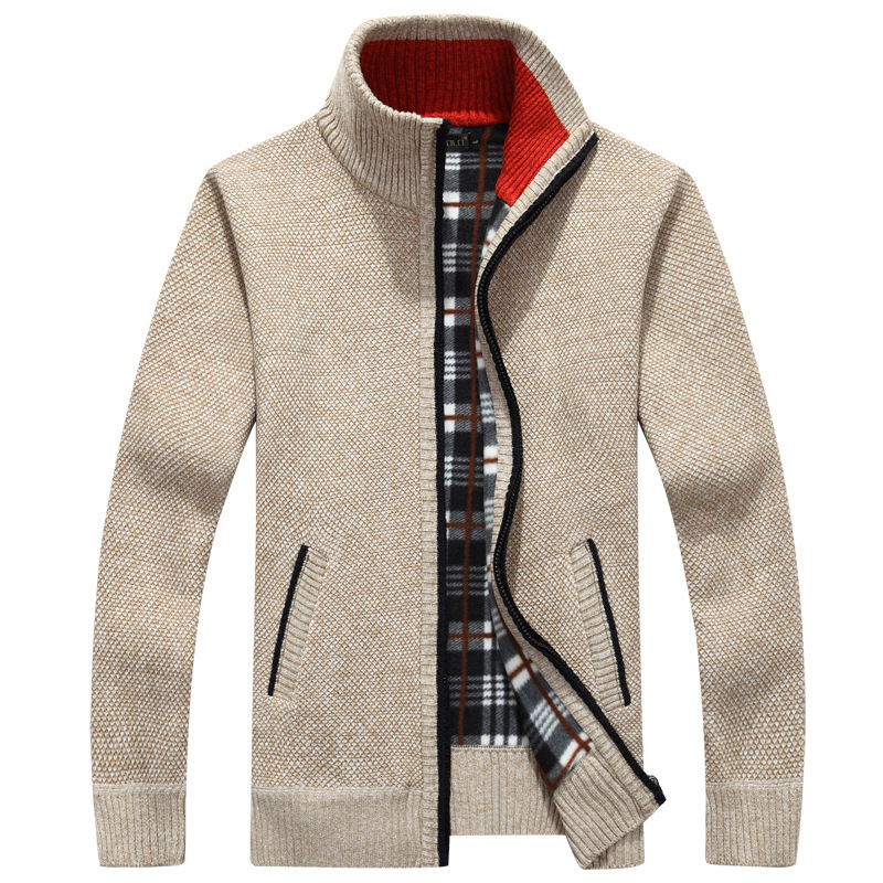 Men Zipper Knit Thick Warm Knitted Cardigan 2021 Fall/Winter Men's Casual Business Coat Faux Fur Wool Sweater Jacket