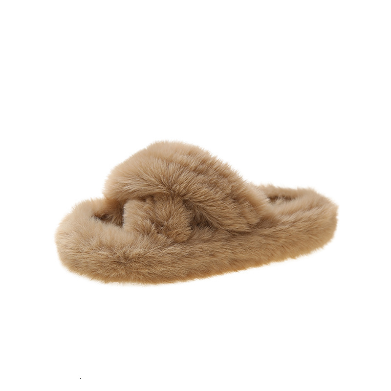 Women 2023 New Thick Bottom 4Cm Korean Fashion Shoes Autumn And Winter Cross Plush Slippers For Women's Outwear
