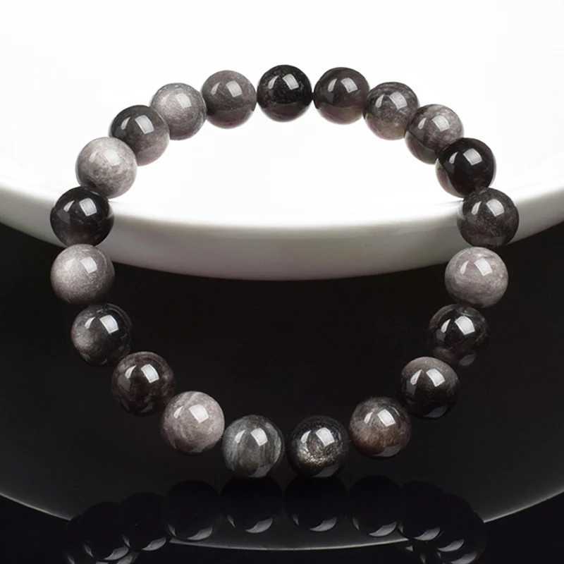 Natural Silver Color Obsidian Bracelet Men Women Original Natural Stone Beads Black Crystal Gems Sheen Energy Protection JewelryX240921