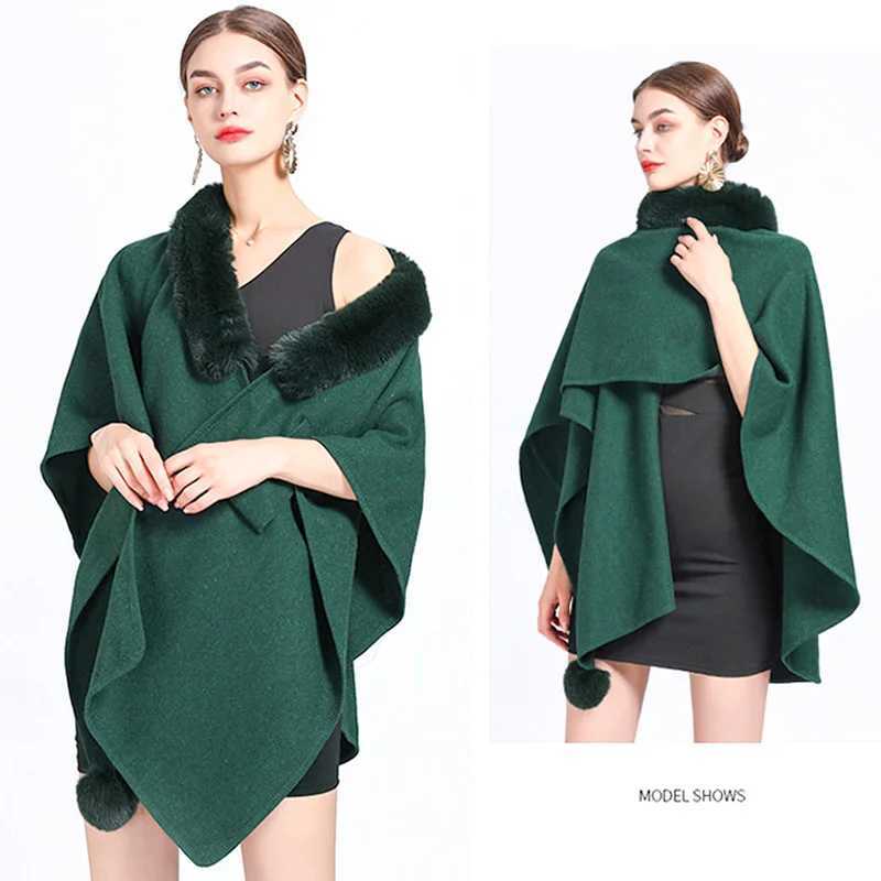 New printed coat artificial rabbit fur collar half sleeved raincoat womens loose knitted cardigan woolen sweater womens solid color shawl W240921