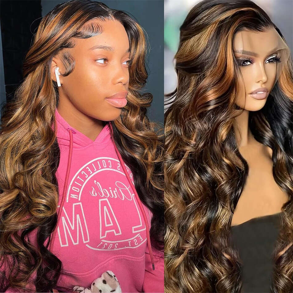 180% Highlight Glueless Ready to Wear 13x4 Transparent Frontal Human Hair Wigs without Glue 6x5 HD Lace Front Wig 1B/30
