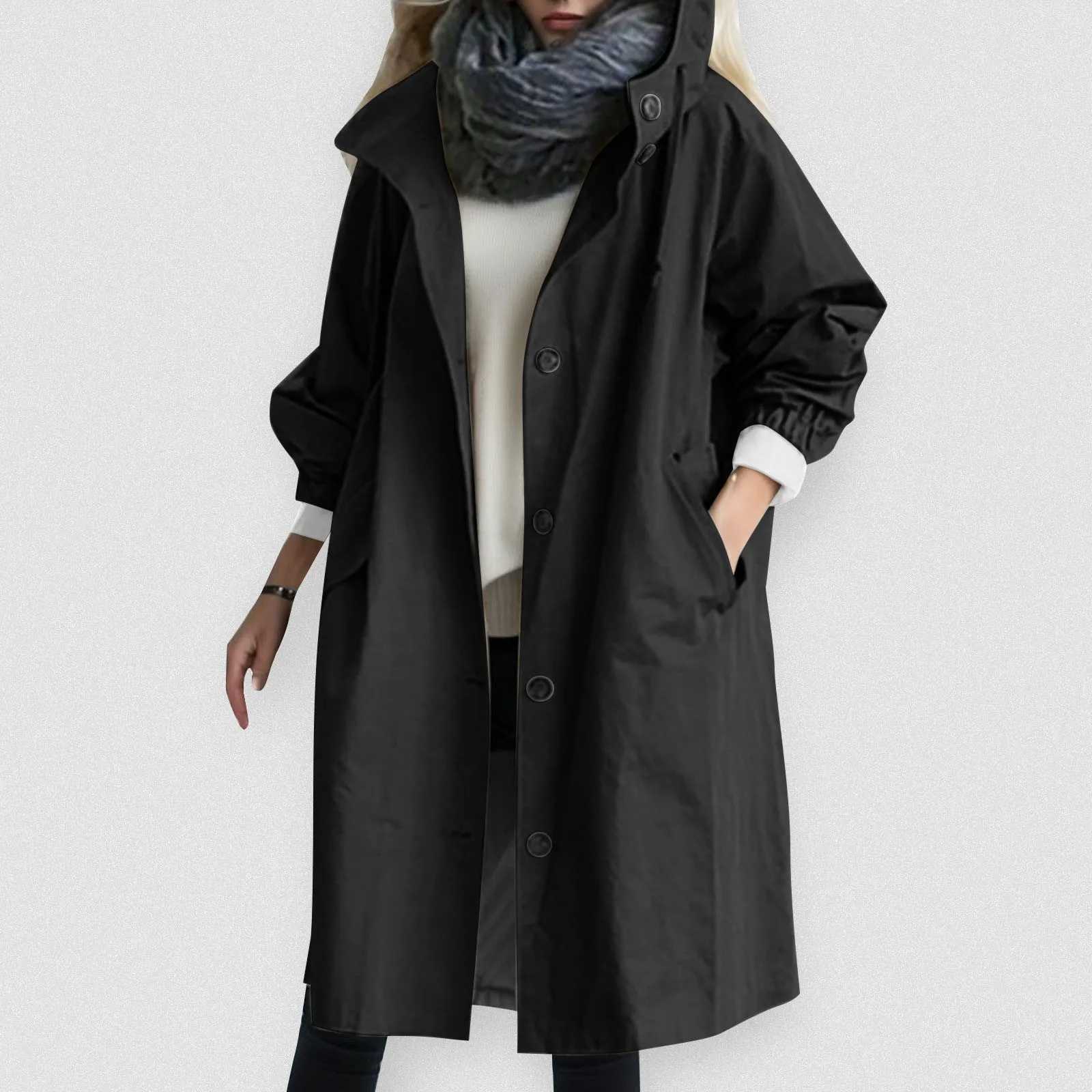 Loose Comfortable Hooded Temperament Ladies Outwear Womens Elegant Windbreaker Winter Trendy Womens Long Trench CoatX240921