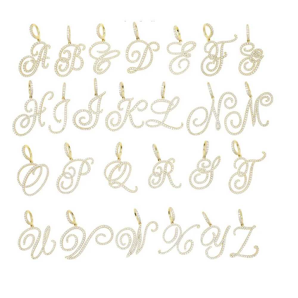 Cursive 26 Initial Letter Pendant Necklace Micro Pave 5A Cubic Zirconia CZ Letter Name Jewelry W240918