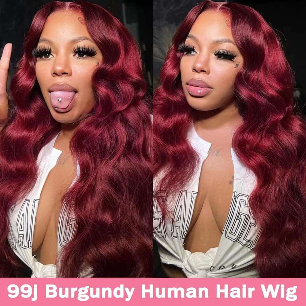 Body Wave Bury 13x6 Hd Lace Frontal 100% Human Hair Wig For Women 30 34inch 99j Red Colored Cheap Wigs On Sale 250 Density