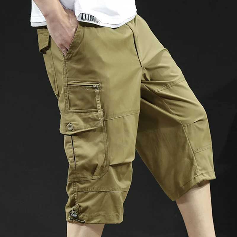Mens Cargo Shorts Casual Half Pants Elastic Waist Summer Camo Shorts Sports Running Hiking Multiple Pockets Male Knee PantsX240921