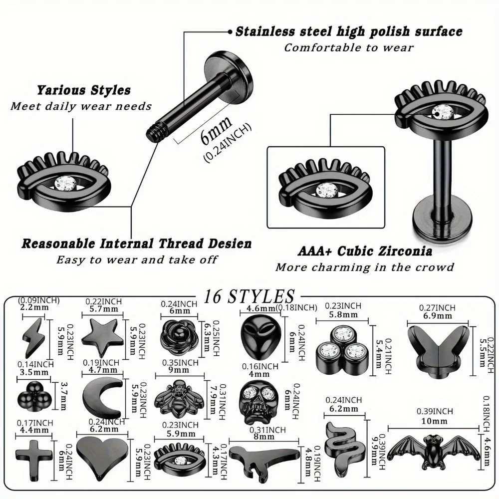 FINREZIO 1Pc Punk Tragus Stainless Steel Piercing Jewelry for Women Men Helix Cartilage Conch Earring Nose Studs Medusa Labret Y240921