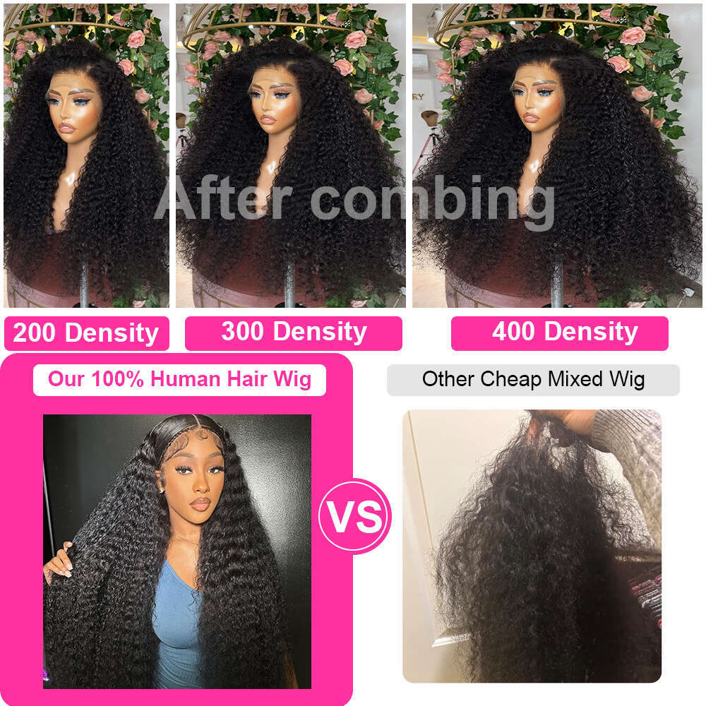 High 400 Density 13x4/13x6 HD Wig Preplucked Kinky Curly Transparent Lace Frontal Human Hair Wigs HOTBABE
