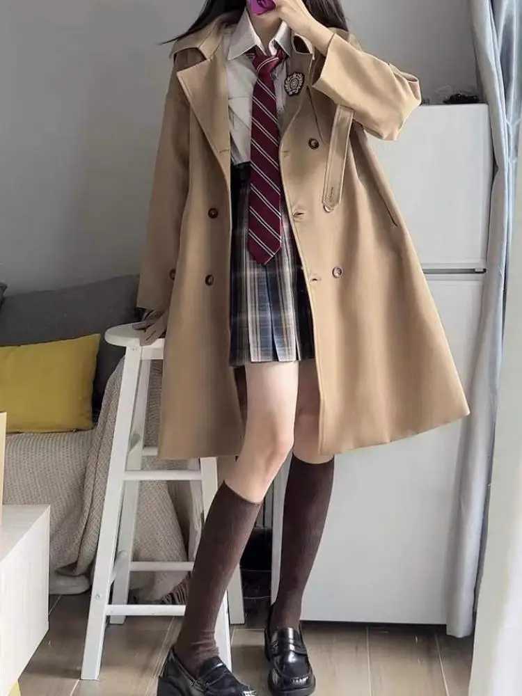 Korean Fashion Women Brown Elegant Windbreaker Coat Streetwear Clothes Autumn Black Vacation Mid Length Trench Jacket PopularX240921