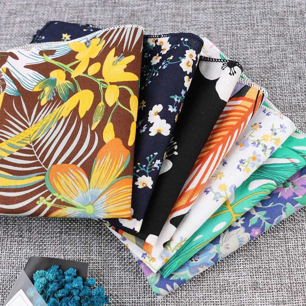 Advanced brand silk Kerchief mens floral print formal party pocket square handle set W240921