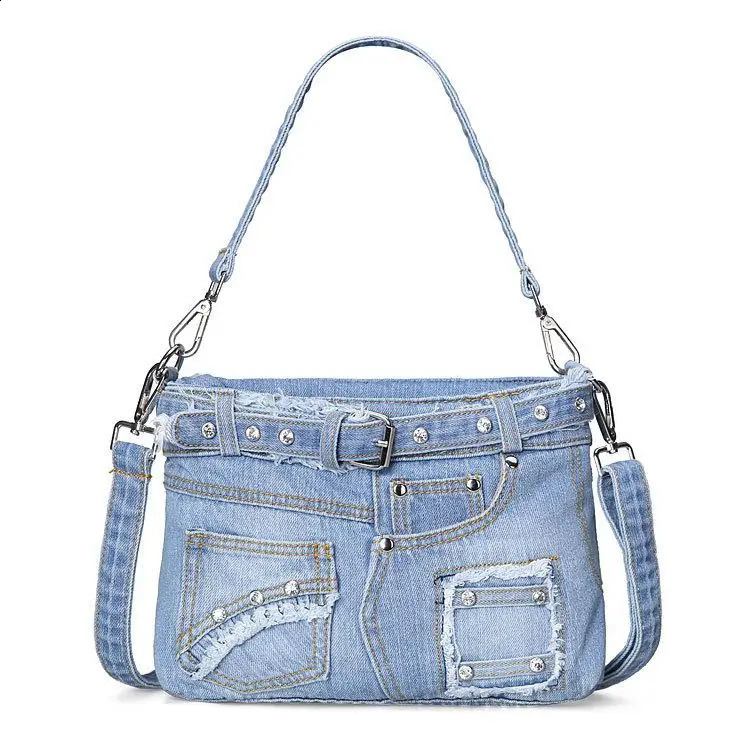 Casual and fashionable denim womens handbag shoulder bag 240919