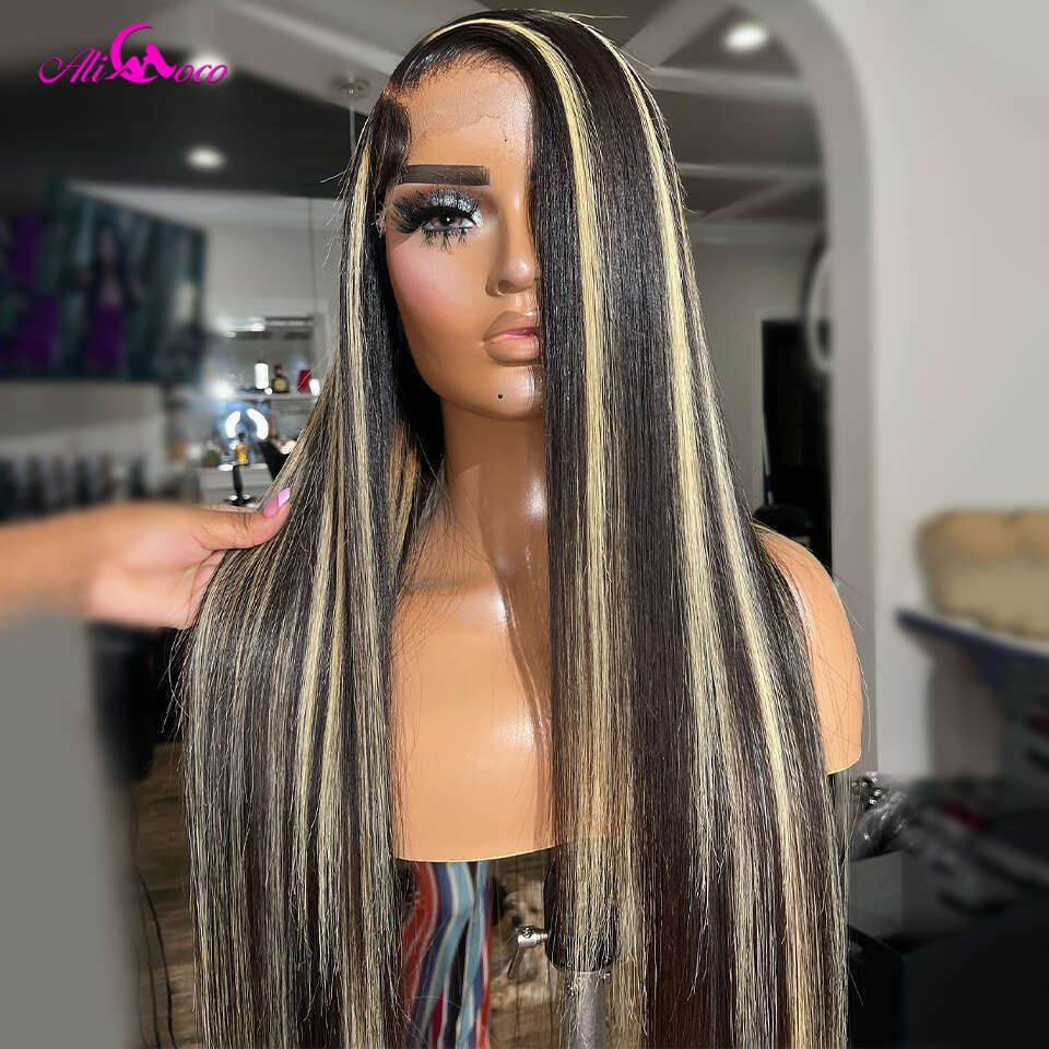 1B/27 13X4 13x6 Frontal Human Hair Wigs 180% Highlight Blonde Straight Lace Front Wig Pre Plucked For Women