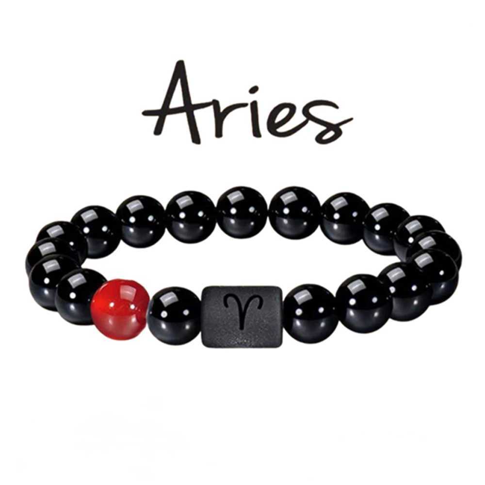 FTCY 10mm Zodiac Yellow Tiger Eye Stone Bracelet for Men Women Black Agate Crystal Elastic Cord Hand Chains Couples JewelryX240921