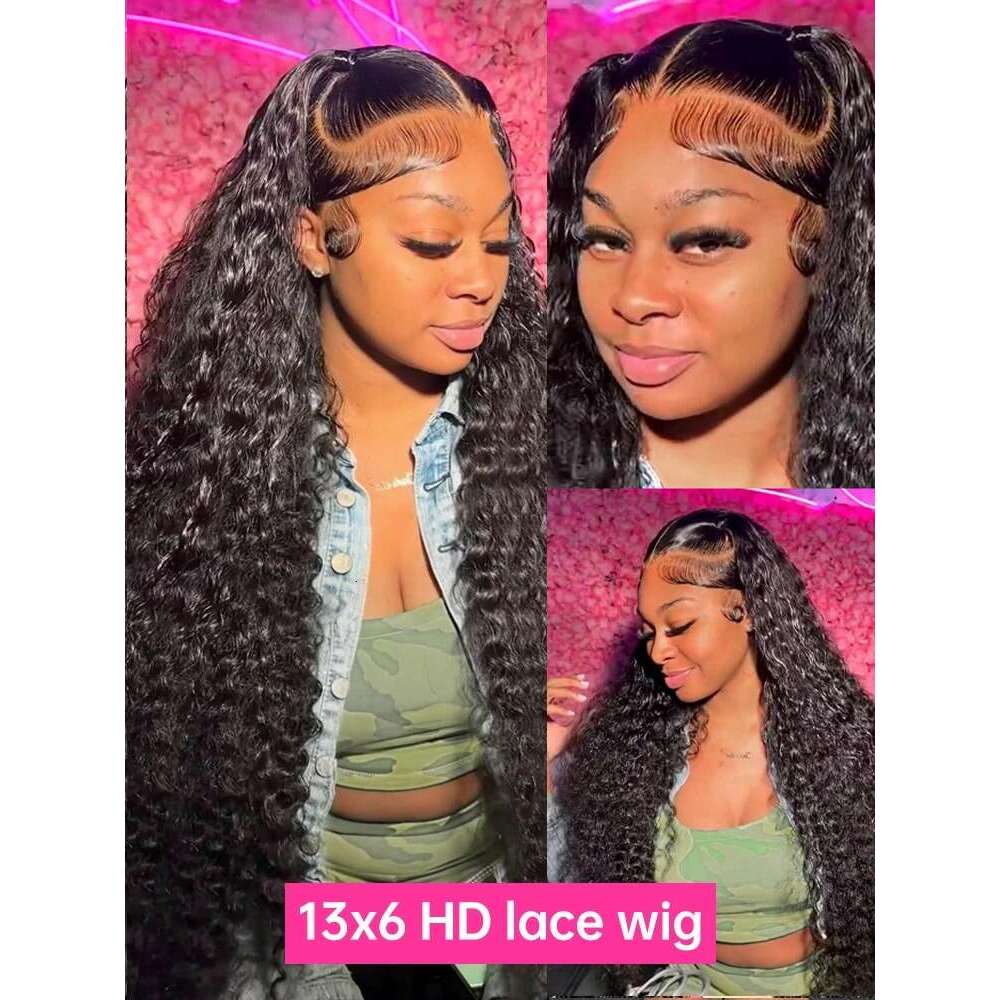 34 Inch Water Curly 13x4 HD Front Human Hair 180 Density Deep Wave 13x7 Transparent Lace Frontal Wig Brazilian For Women