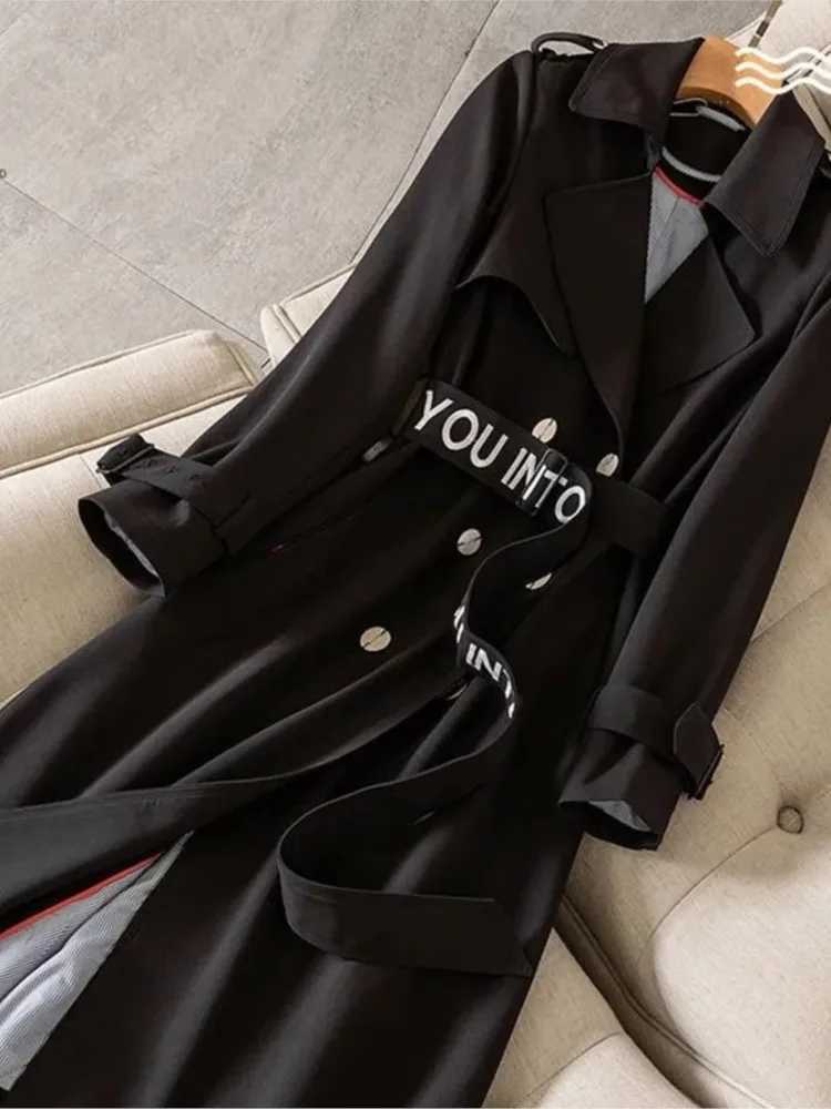 Women Autumn Elegant Solid Long Jackets Belt Trench Coats Office Lady Bouble Breasted Casual Jackets Korean Solid WindbreakerX240921