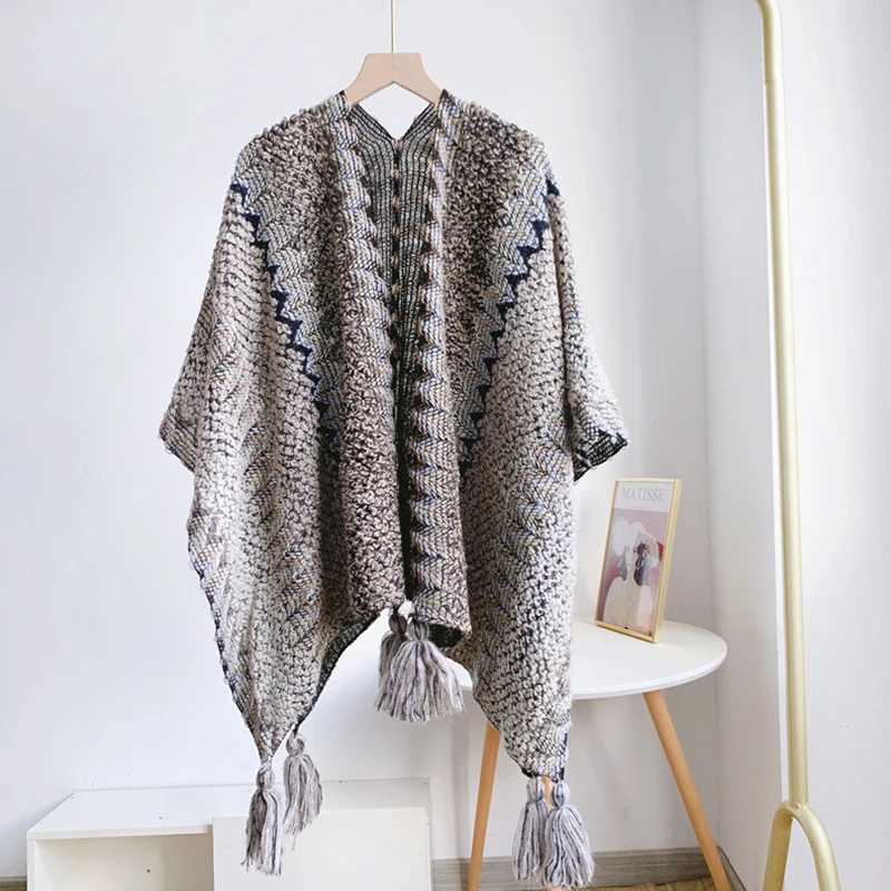 Autumn and Winter Ethnic Style Scarf Cloak Dual purpose Shawl Thick Cloak W240921