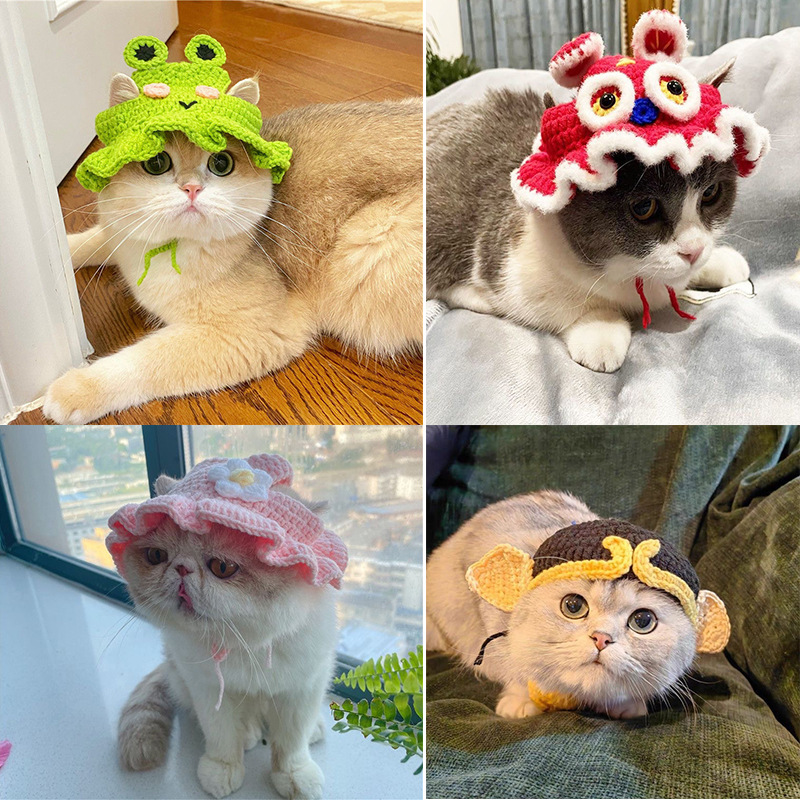 Halloween Cross border cat wool woven hat Small dog hand-crocheted funny cute decorative dog accessories headwear