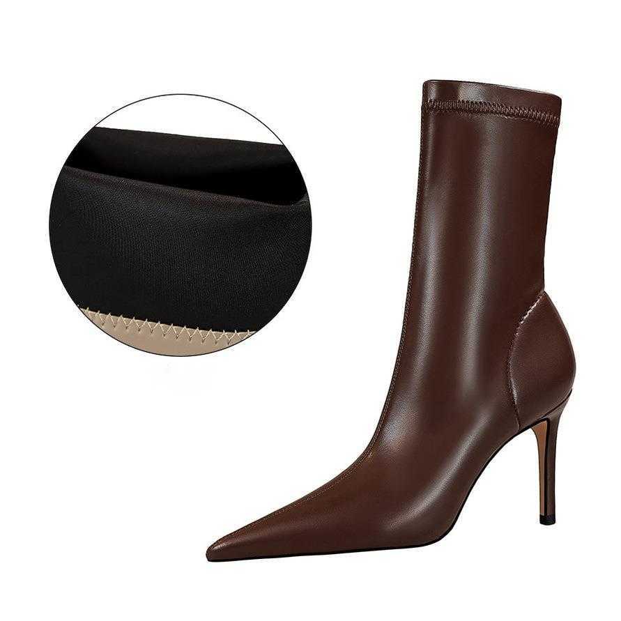 CMM Fashion Simple Thin Heel High Heel Shallow Mouth Pointed Sexy Nightclub Slim Short Boots Womens Boots