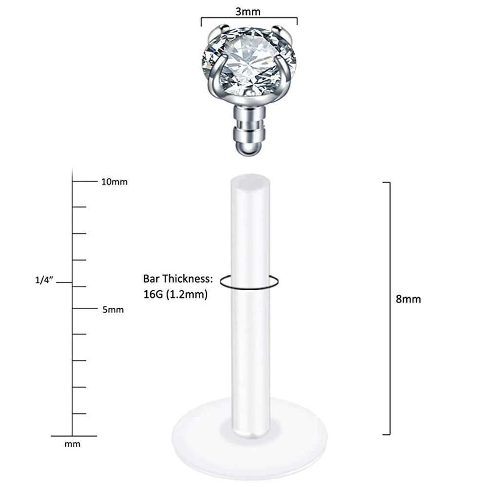 16g Stainless Steel Lip Labret Piercing Crystal Ball Monroe Lip Stud Helix Tragus Conch Piercing Cartilage Earrings Rose gold Y240921