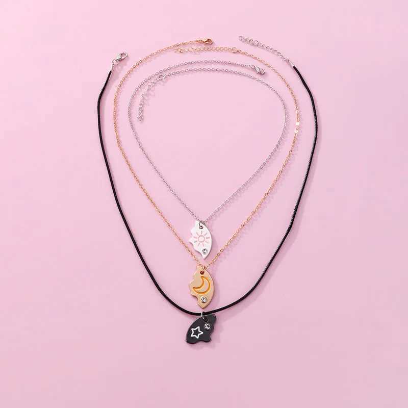 LoveCryst 3-Piece/Set Moon Star Pendant Necklace Best Friend Bff Friendship Couple Necklace Fashion Jewelry W240918