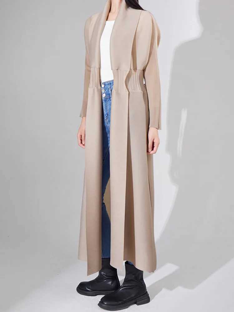 JNMC Womens Design Sense Fold Trench Coat Waist Transparent Loose Lace-up Senior Sense Long Suit Coat 2024 Spring/summer NewX240921