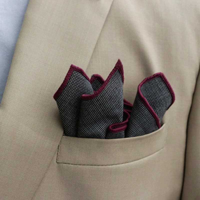 23cm Luxury Grey Wool Pocket Square For Men Vintage Plaid Striped Handkerchief Soft Skinny Hanky Banquet Cravat Suit AccessoriesX240921