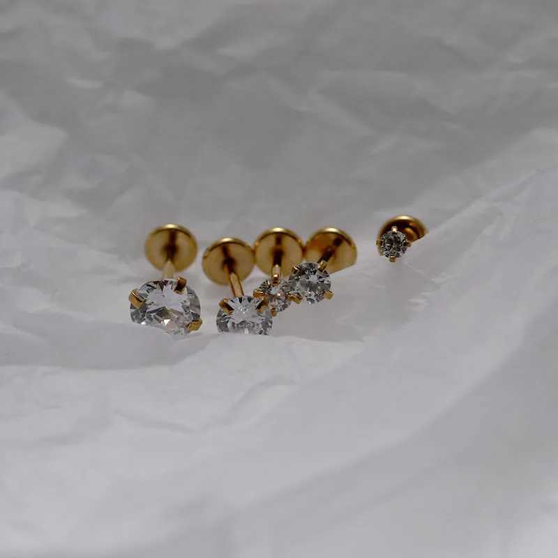 New Push-in Labret Lip Rings Nose Studs Cartilage Earrings Gold Color 316L Surgical Steel Zircon Crystal Anti-allergic Jewelry Y240921