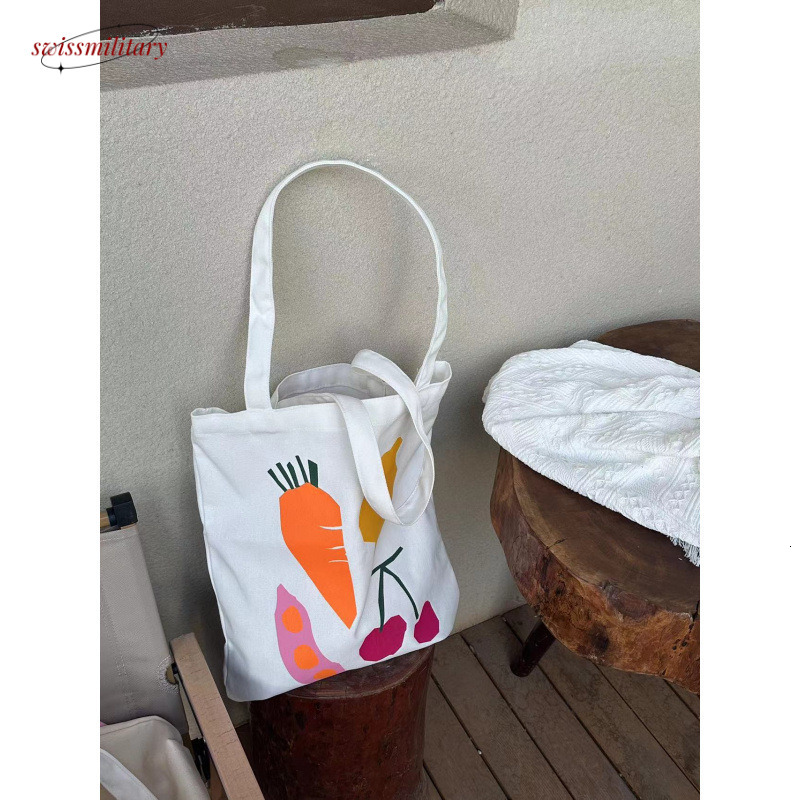 Large Capacity Shoulder Classic Strawberry Carrot Fruit Canvas Korean Versatile Art Bag #10 Swissmilitary
