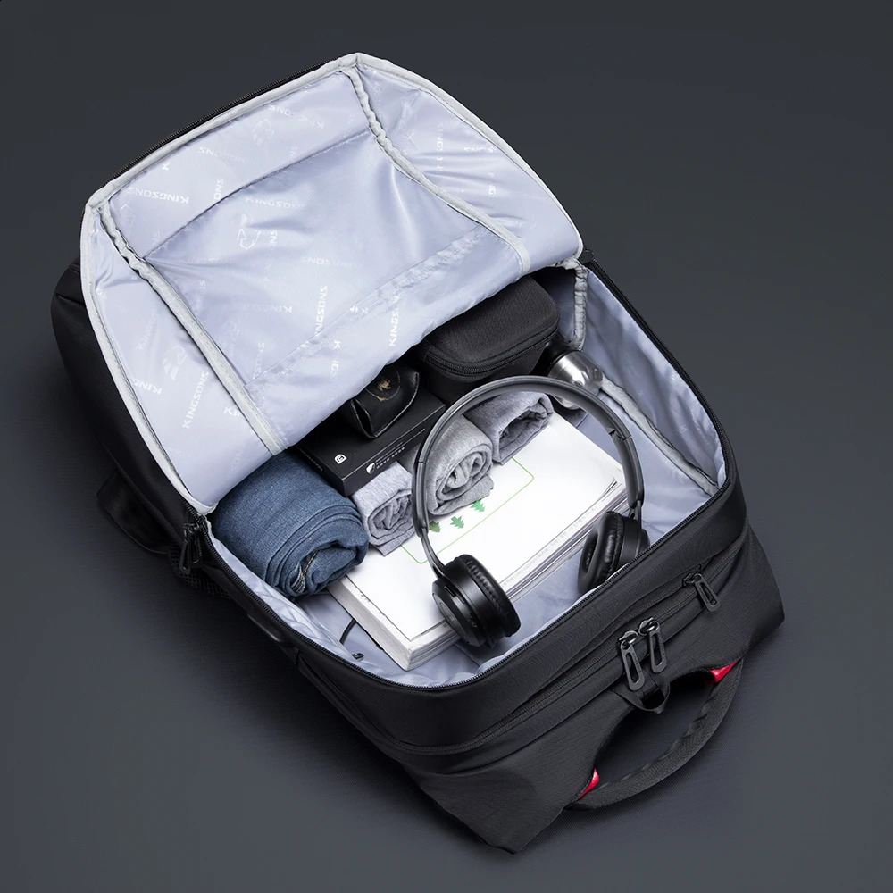 Kingsons waterproof mens backpack laptop bag 17 inch external USB charging antitheft multilayer Mochila 240919