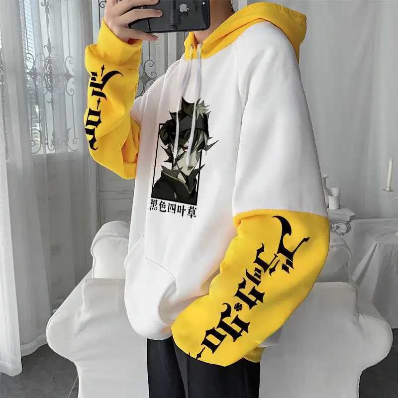 Harajuku Anime Black Clover Asta Printed Hoodie Fro Mens Patch Work Long Sleeve Hoodie Manga Casual Loose Sweatshirt W240921