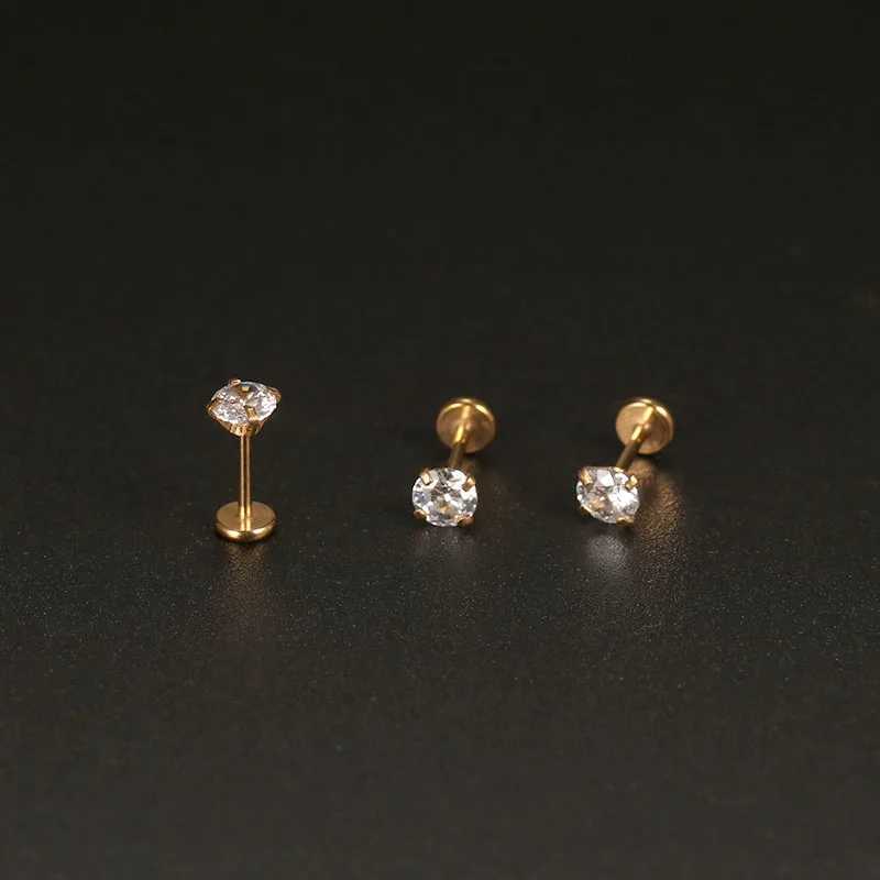 New Push-in Labret Lip Rings Nose Studs Cartilage Earrings Gold Color 316L Surgical Steel Zircon Crystal Anti-allergic Jewelry Y240921