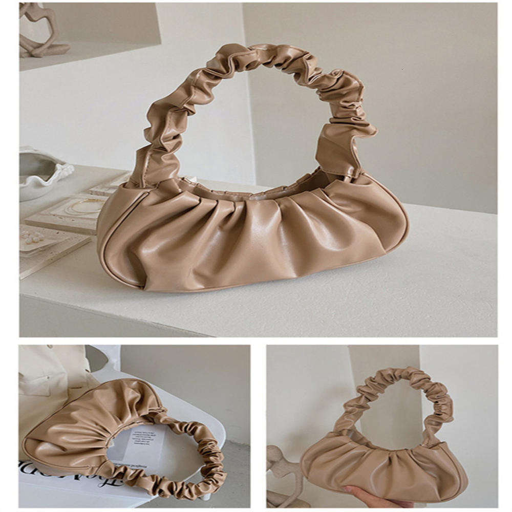 Fashion Pleated Cloud Handlebags for Women PU Leather Solid Color Shoulder Bags French Dumpg Leisure Armpit Bag Handbag
