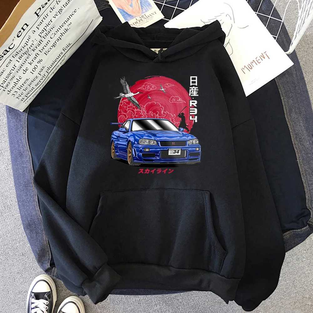 Japanese cartoon car printing design Pullover hoodie Harajuku mens graphic hoodie popular sportswear fashion Roupas Masculinas W240921