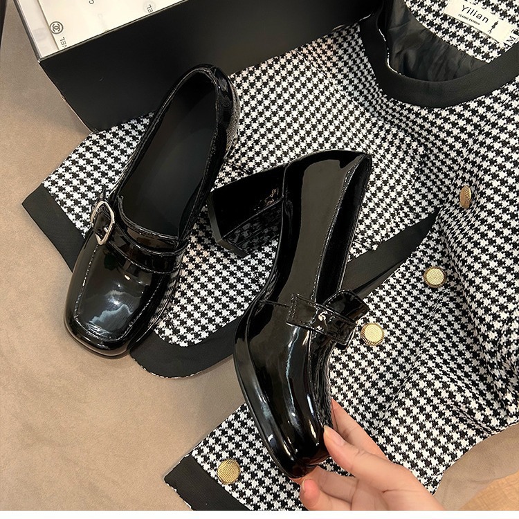 Women High Heel Leather Shoes Square Toe Fashion Design Spicy Girl Triple Black fashion