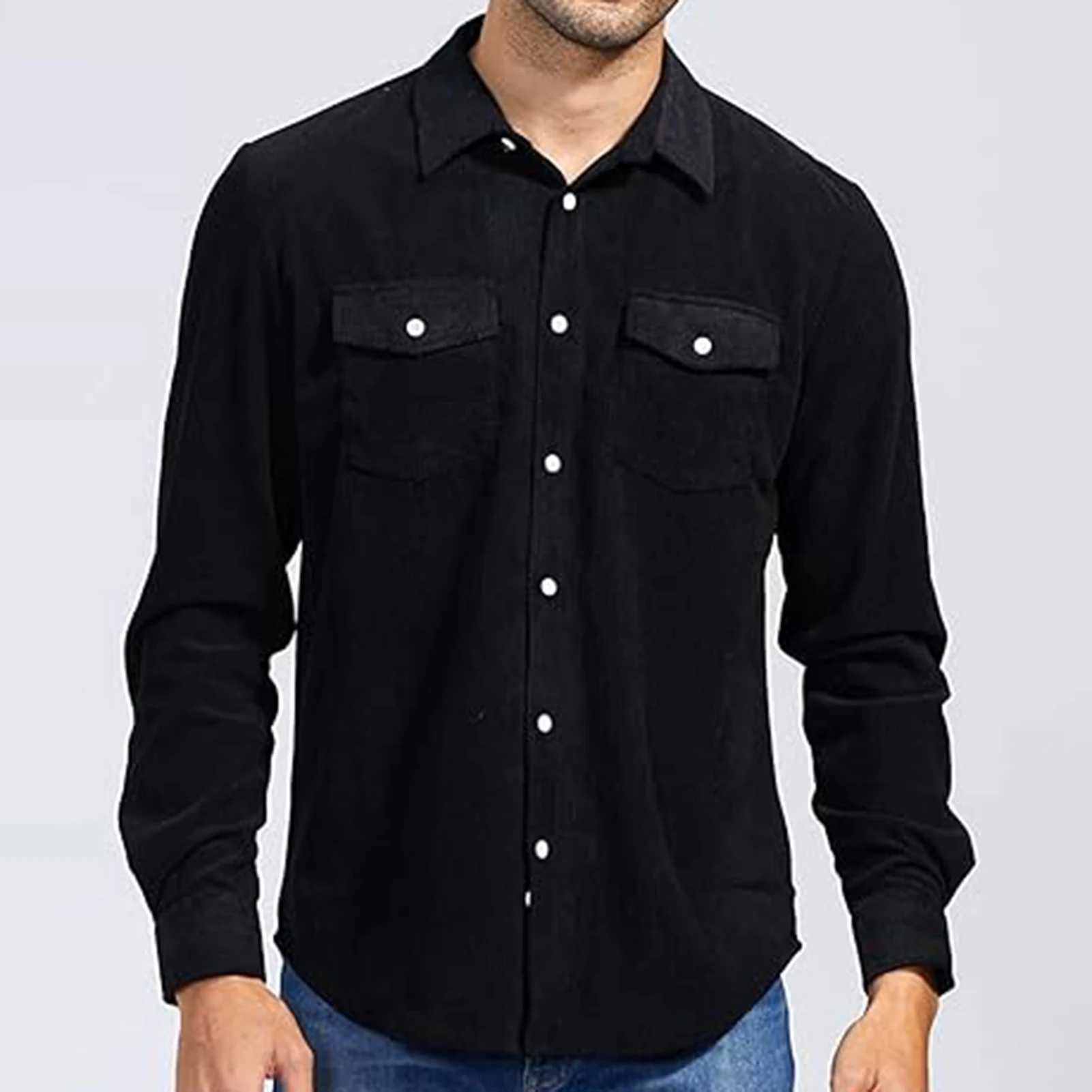 Mens Corduroy Button Down Shirts Long Sleeves Classic Corduroy Shirt Jacket Gift for Christmas Birthday M240921