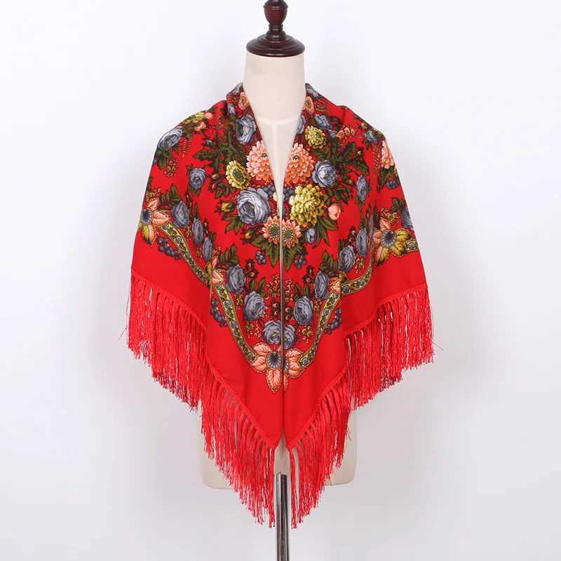 Autumn/Winter Cotton Russian Ethnic Style Scarf Printed Scarf Womens New Square Multi functional Ruffle Shawl W240921