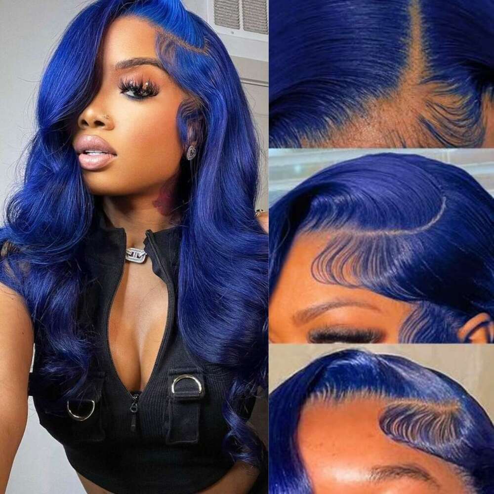 Body Wave Navy 13x4 Human Hair Brazilian Color Blue HD Transparent Lace Front Wig For Women Pre Plucked